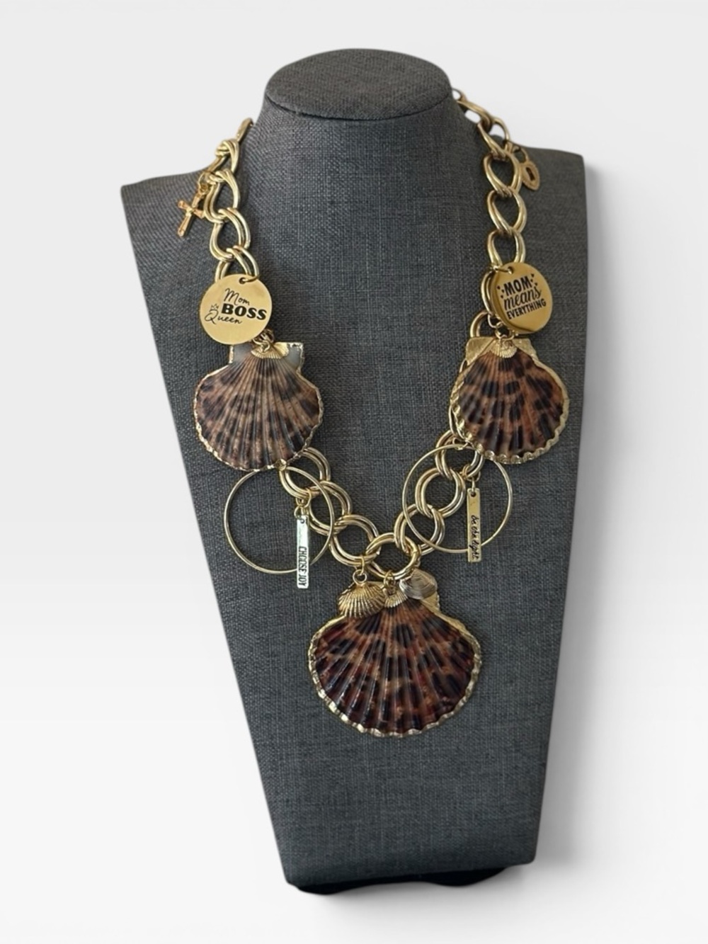 Mom Boss Sea Shell Charm Statement Necklace handcrafted by Tolee Dezigns - Picture 7 of 7